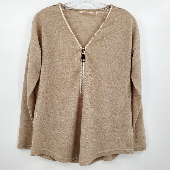 Soft Surroundings Zipper Detail Neck Long Sleeve Top - Picture 1 of 6